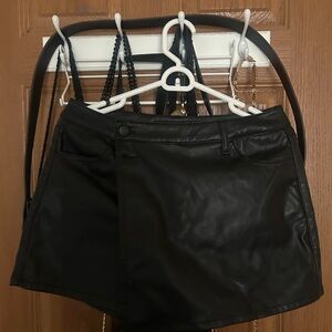 Black Faux Leather Skort